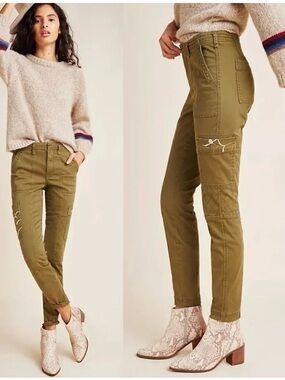 Anthropologie Olive Green Straight-Leg Utility Pants